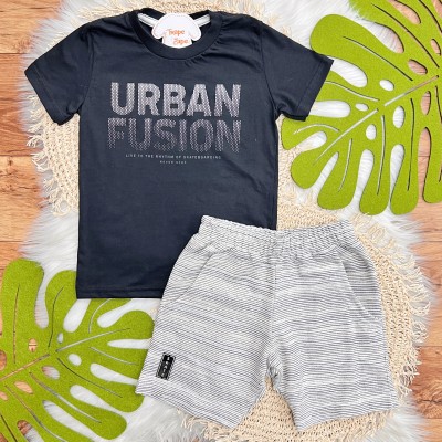 Conj. Camiseta Urban Fusion e Bermuda - Preto e Mescla